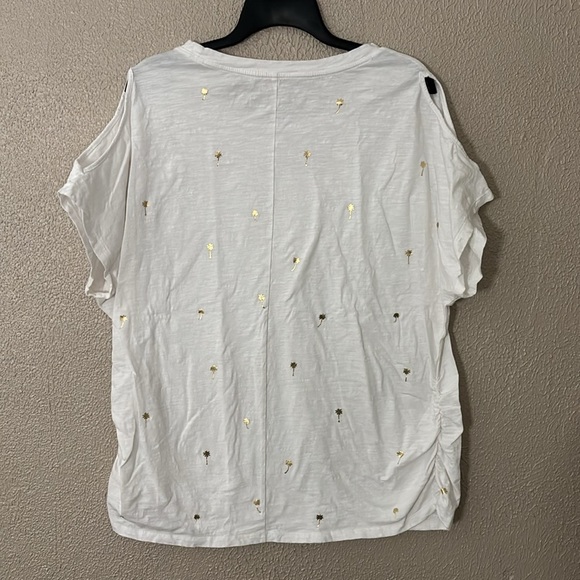 Women’s Plus Lane Bryant Ruched Side Tee 18/20 White Gold Palm Tree Summer - Picture 5 of 6